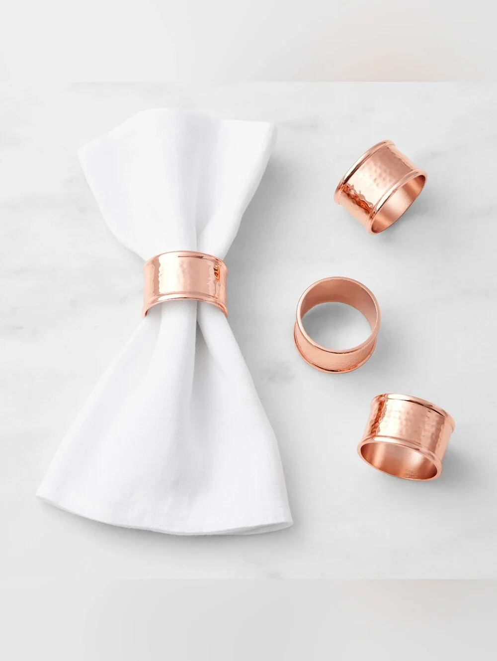 Brand New*Williams-Sonoma Hammered Copper Napkin Rings, Set of 4